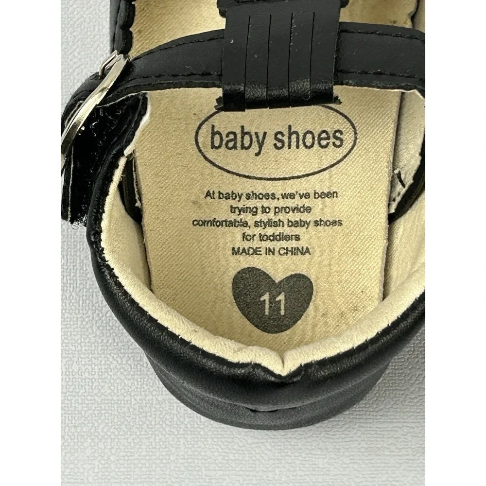 Baby Toddler Girls Black Mary Jane T Strap Shoes Size 11 Soft Sole Classic